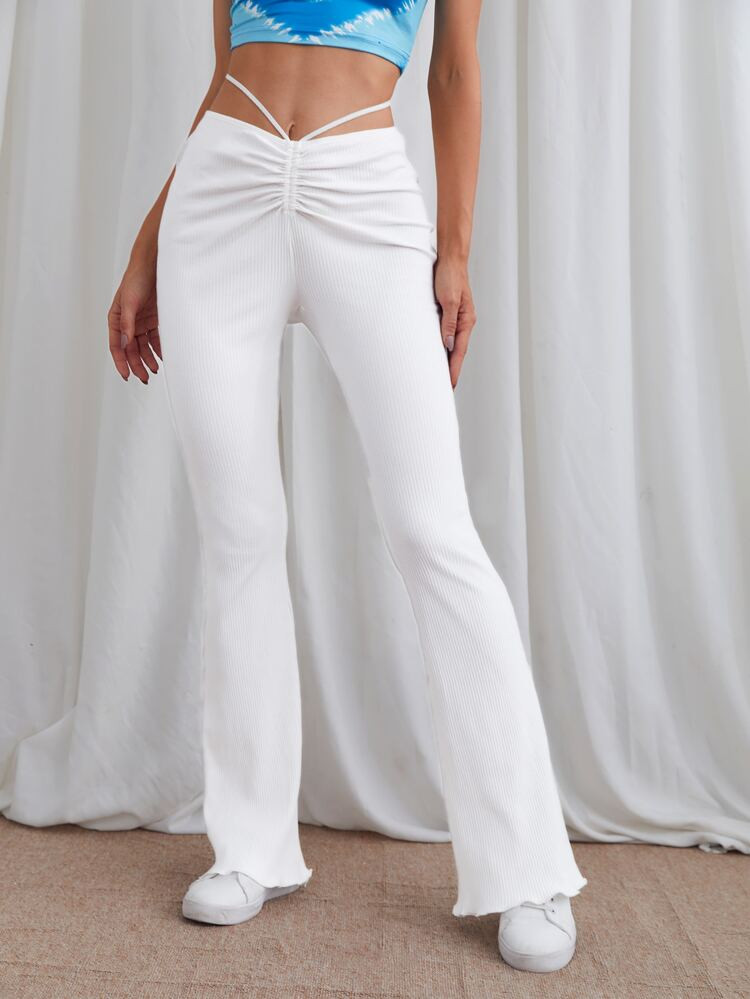 SHEIN Lace Up Back Flare Leg Pants | SHEIN
