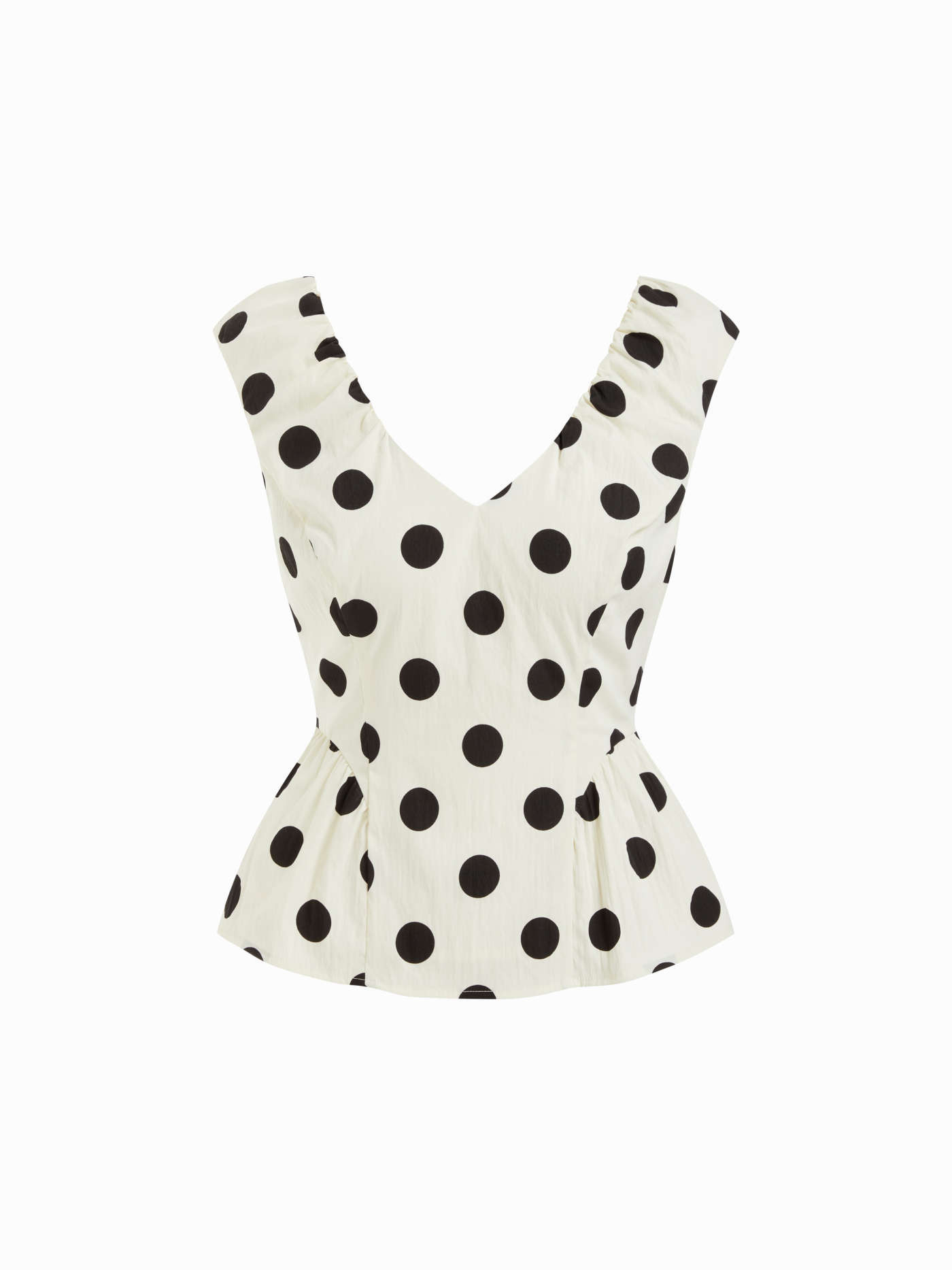 Woven Polka Dot V-Neck Shirred Peplum Blouse For Daily Casual | Cider