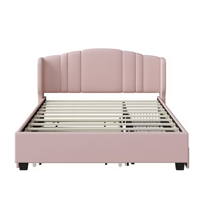 TiramisuBest Upholstered Platform Bed with Wingback Headboard - Pink Linen Design | Target