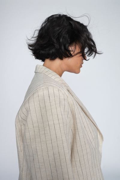 Linen Blazer - Light beige/pinstriped - Ladies | H&M US | H&M (US + CA)