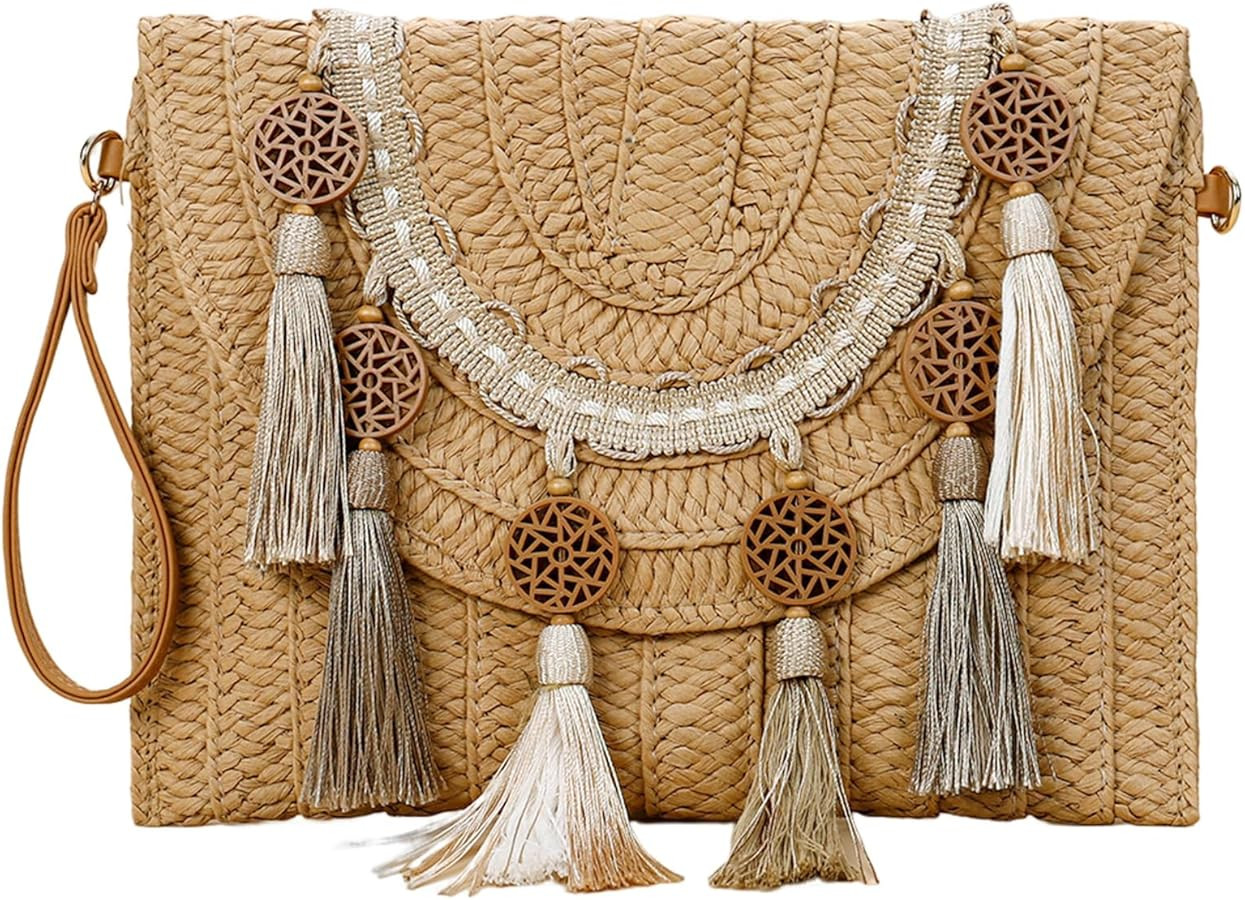 YYW Straw Handbag Straw Clutch Straw Shoulder Bag for Women Summer Beach Cruising Envelope Clutch... | Amazon (US)