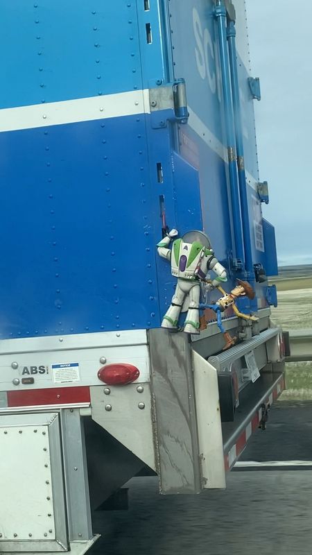 Woody and Buzz on the moving van 😂