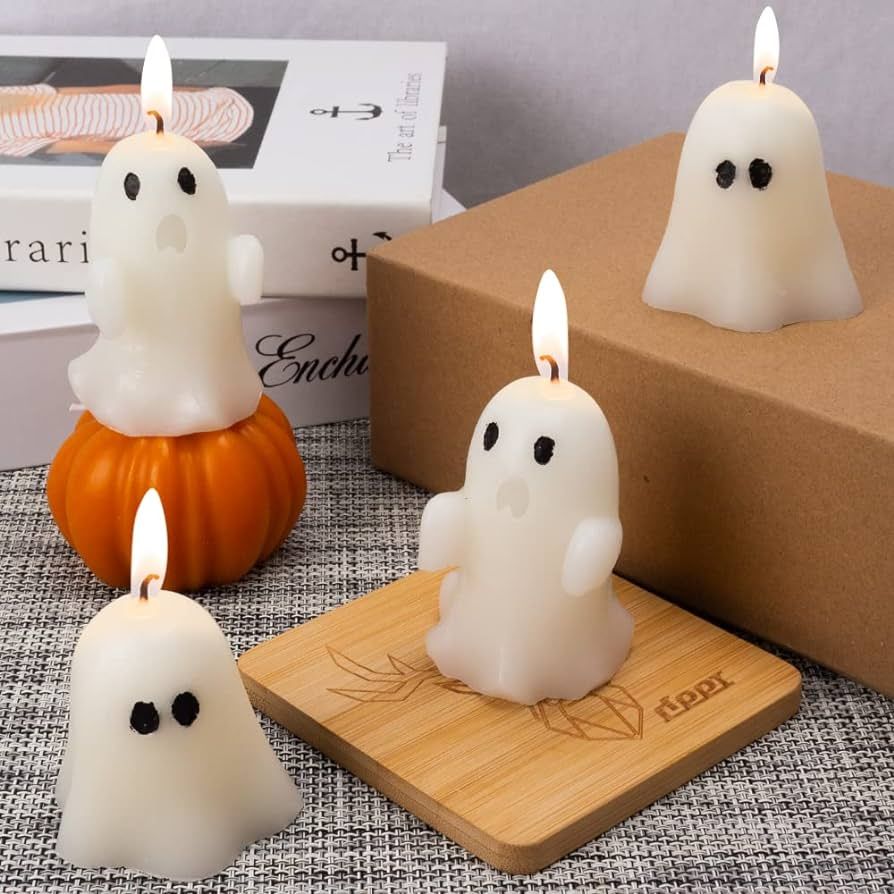 4 Pieces Large Halloween Ghost Candles, Ghost Scented Candles, White Horror Spooky Tea Lights Can... | Amazon (US)