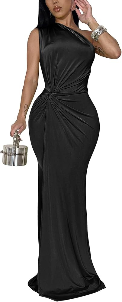 YMDUCH Women's Elegant One Shoulder Sleeveless Twist Waist Bodycon Party Long Dress | Amazon (US)