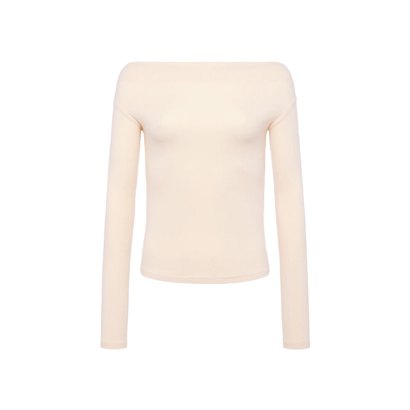 Slinky Rib Off-The-Shoulder Shirt | Black | Nuuds US