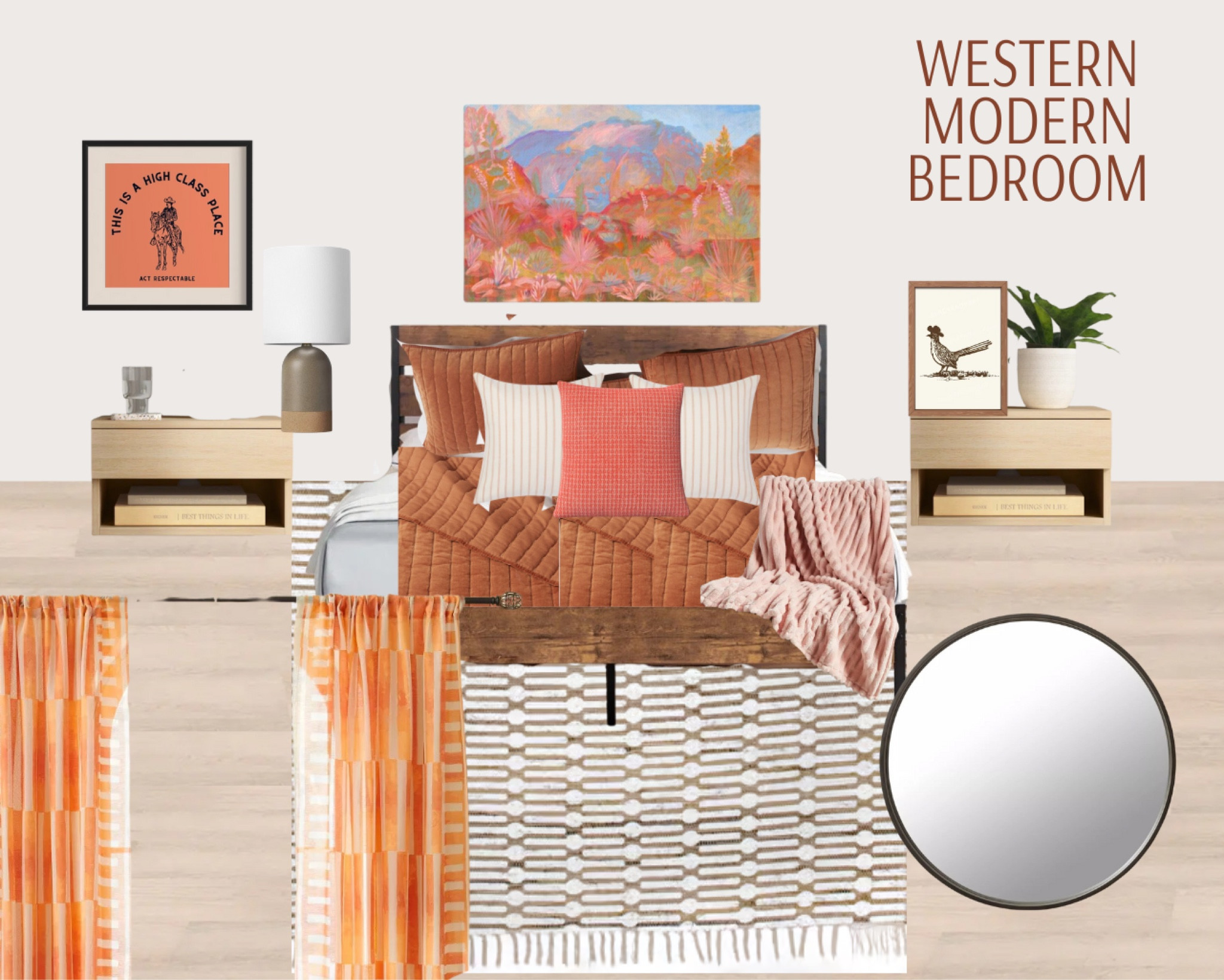 This modern, western bedroom is inspired by the pinks and oranges of the West Texas desert. The whole design came together around the painting by ElBaker on Etsy. Designed by R. Maroney Remodel & Design.

#LTKHome