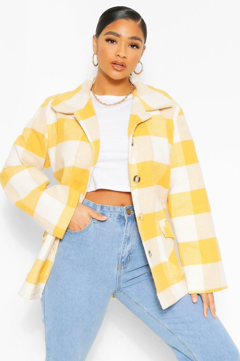 Womens Plus Oversized Flannel Shacket - Yellow - 22 | Boohoo.com (US & CA)