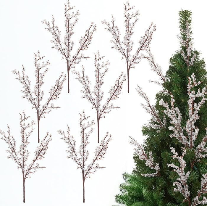 Bucherry 6 Pcs Artificial Christmas Ice Picks Decorative 14 Inch Iced Winter Stems Frosted Twig B... | Amazon (US)