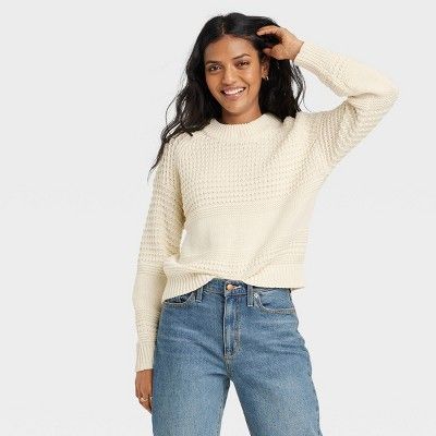 Women&#39;s Crewneck Pullover Sweater - Universal Thread&#8482; Cream XS | Target