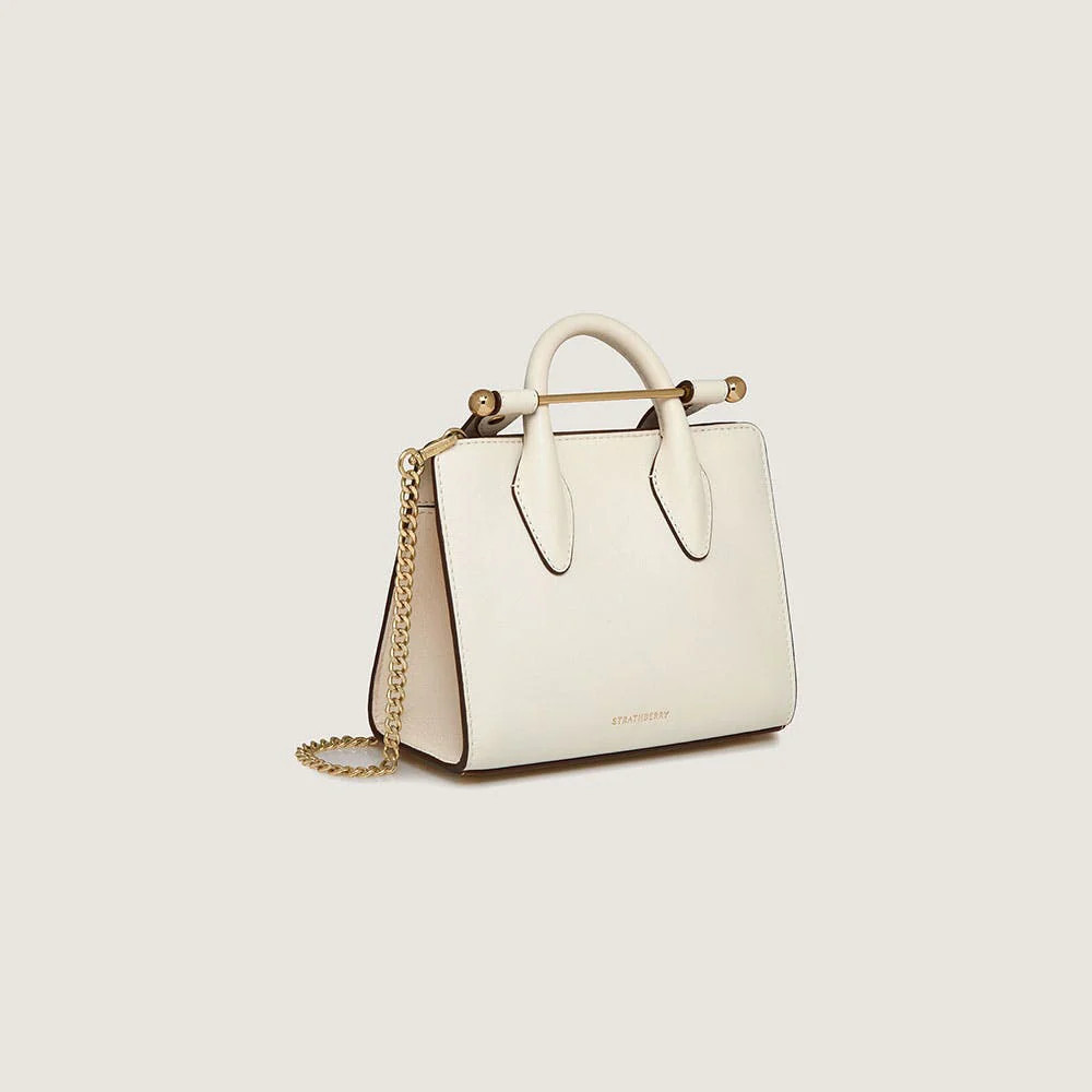 Strathberry - Nano Tote - Top Handle Leather Mini Tote Bag - Cream | Strathberry