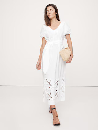 Embroidered Cotton Poplin Ruched Dress | Banana Republic (US)