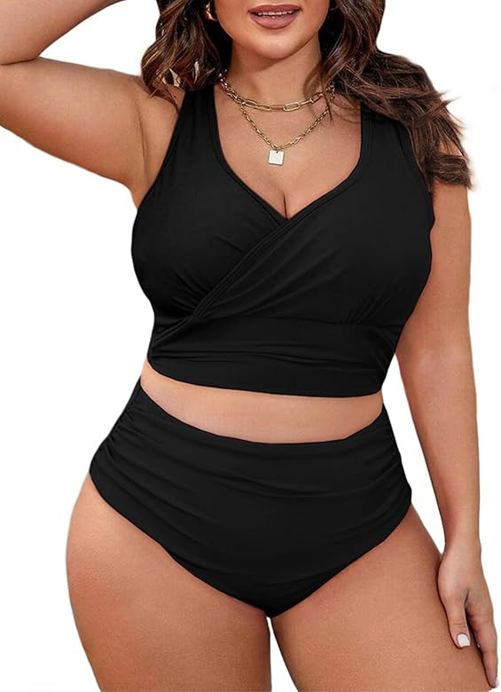 Eytino Womens Plus Size Bikini Sets High Waisted V Neck Bahting Suits Two Piece Color Block Swims... | Amazon (US)