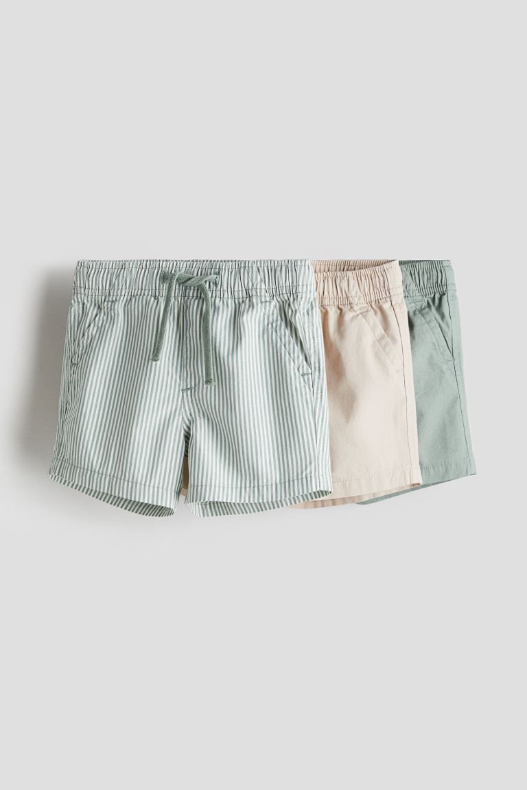 3-pack Cotton Shorts - Light dusty green/beige - Kids | H&M US | H&M (US + CA)