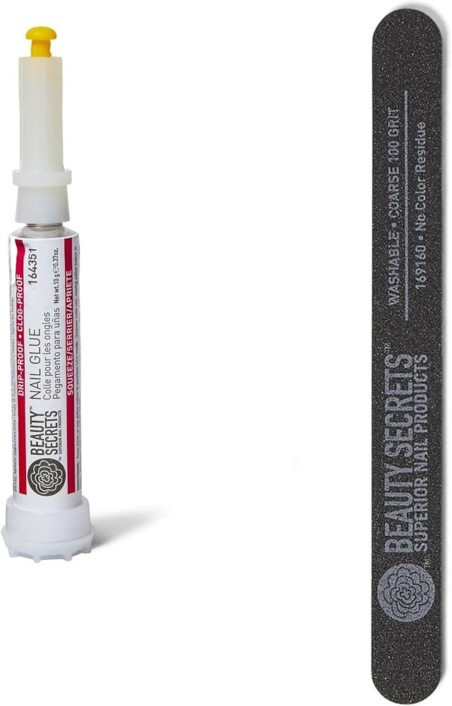 Beauty Secrets Drip & Clog Proof Nail Glue (1 Pack) Bundled with Nail File Black Coarse 100 Grit ... | Amazon (US)