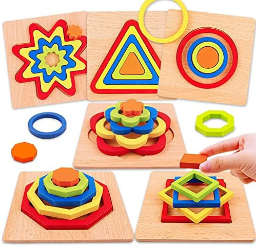 Puzzle for Toddlers, 6 Pack Shape Puzzle Toddler Puzzles Wooden Toys Montessori Shape Sorting Puz... | Amazon (US)