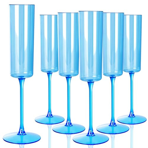 YOUBET 24 Pack Blue Champagne Flutes Plastic - 6 Oz Clear Blue Champagne Glasses - Disposable Plastic Wine Toasting Glasses for Party Birthday Anniversary Wedding & Celebrations | Amazon (US)