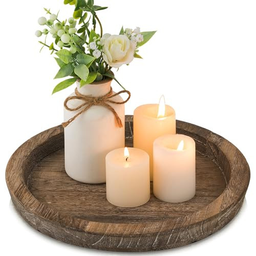 Hanobe Candle Plate Holder Tray: Round Wood Decorative Candle Plate Decor Farmhouse Table Centerpiece Rustic Wood Tealight Pillar Trays for Christmas Wedding Halloween Home Decor | Amazon (US)