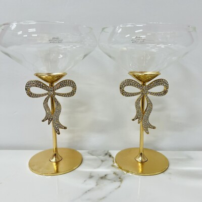 *NEW Coquette GOLD BOW Design Rhinestone COUPE COCKTAIL GLASS Martini SET OF 2  | eBay | eBay US