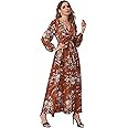 Floerns Women's Summer Wrap V Neck Long Sleeve Belted Floral Print Maxi Dress | Amazon (US)