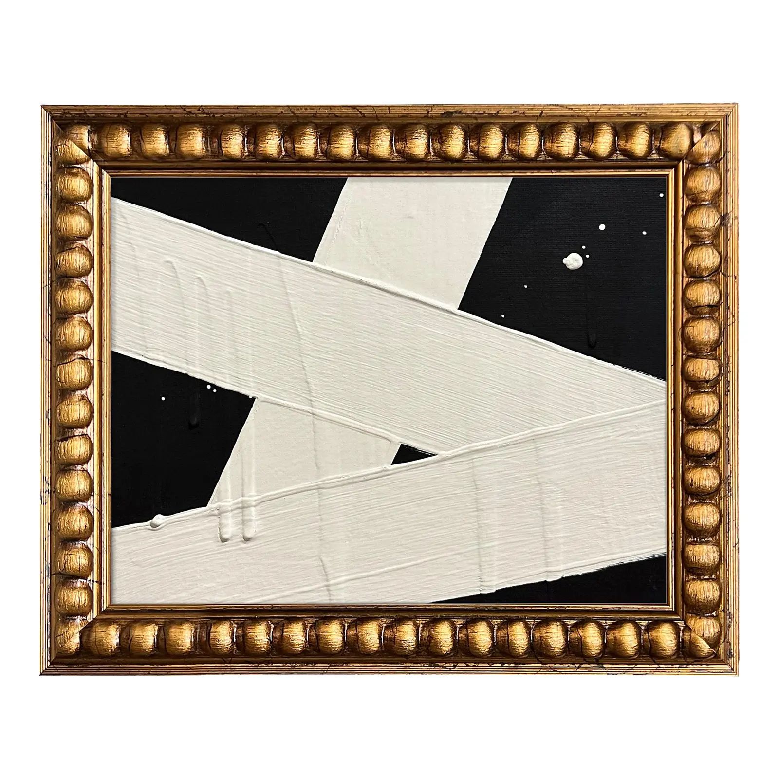 Ron Giusti Mini Abstract Black Cream Acrylic Painting | Chairish