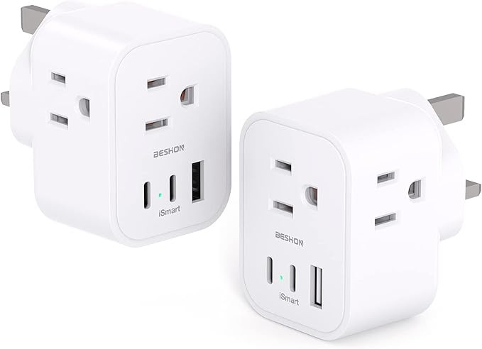 [2 Pack] US to UK Travel Plug Adapter, Type G Power Adapter with 3 AC and 3 USB(2 USB C), Interna... | Amazon (US)