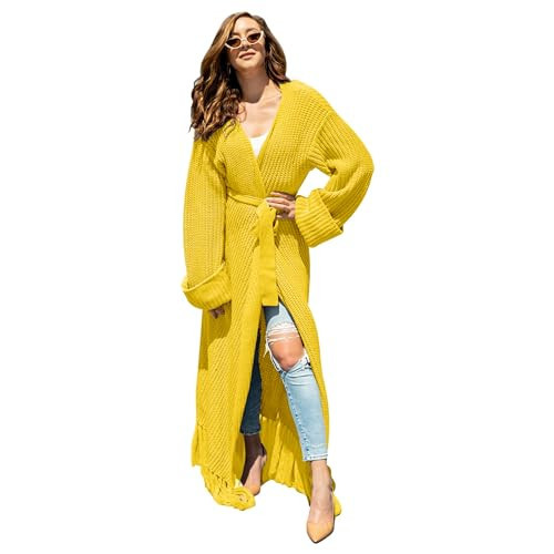 BlaQ Vault Long Women's Cardigan - Trendy Open Front Fall Cardigans Dress - Lightweight Knit Sweater for Women - Mustard | Amazon (US)