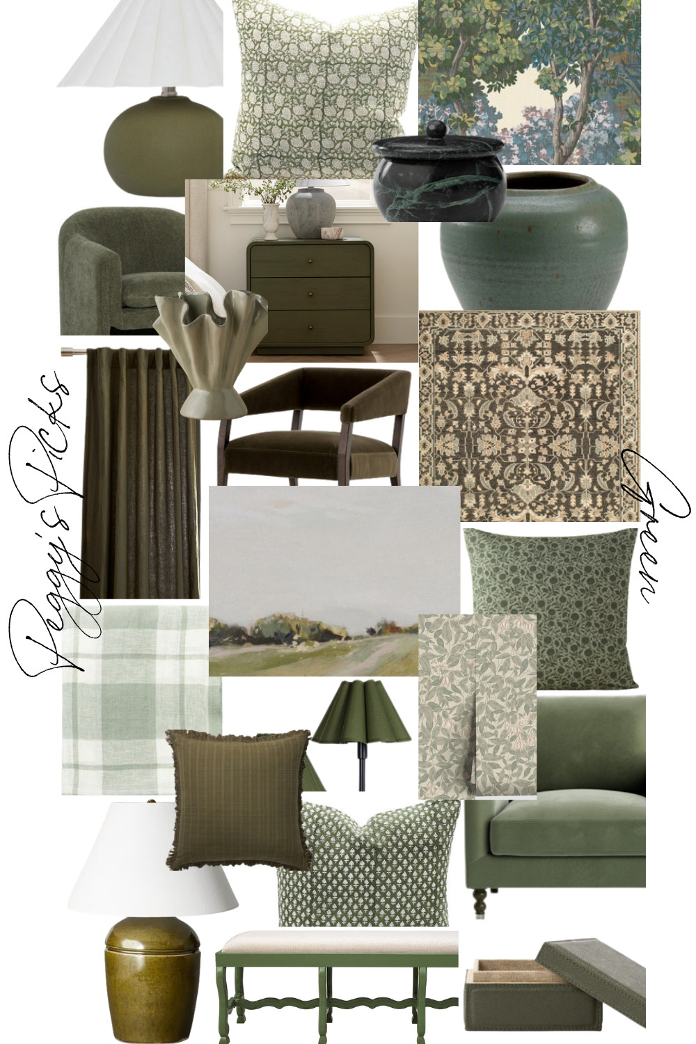 All things green 🍃 From soft sage to deep olive, this is the palette I keep coming back to — fresh, grounded, and endlessly versatile in every space. Tap to shop the details and bring a little of this quiet color story home. 

 #LTKHome #GreenDecor #SeasonalFinds #PeggyHaddadInteriors #SeasonalStyling #SpringDecor #LTKSeasonal #LTKHome