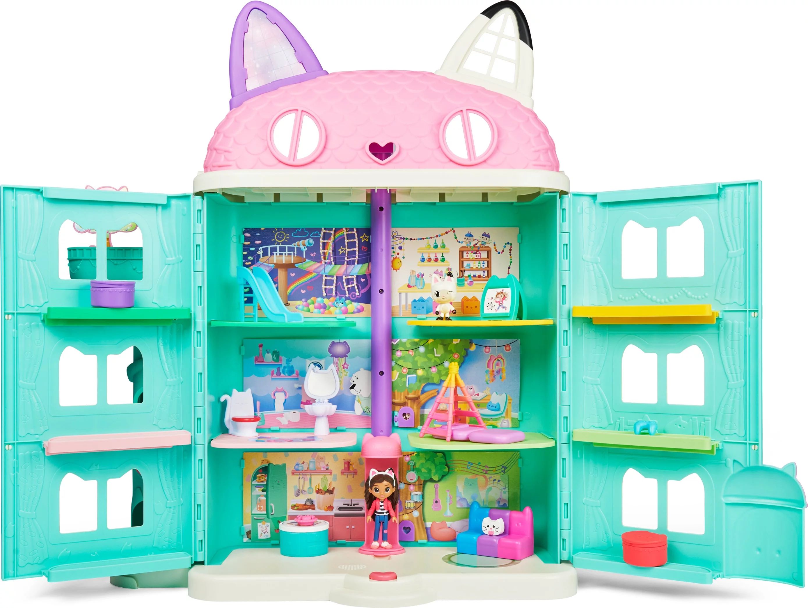 Gabby’s Dollhouse, (over 2ft )15-Piece Purrfect Dollhouse with Sounds, Assembly Required - Walm... | Walmart (US)