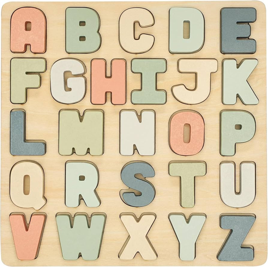 Pearhead Wooden Alphabet Puzzle, Colorful ABC Letters, Interactive Learning Board Educational Mon... | Amazon (US)