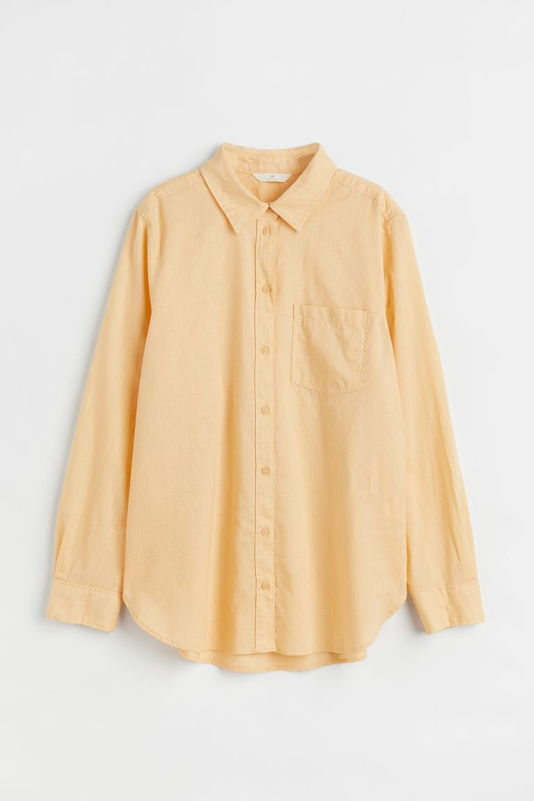Camisa en mezcla de lino - Amarillo claro - MUJER | H&M ES | H&M (FR, IT, ES, PT, BE)