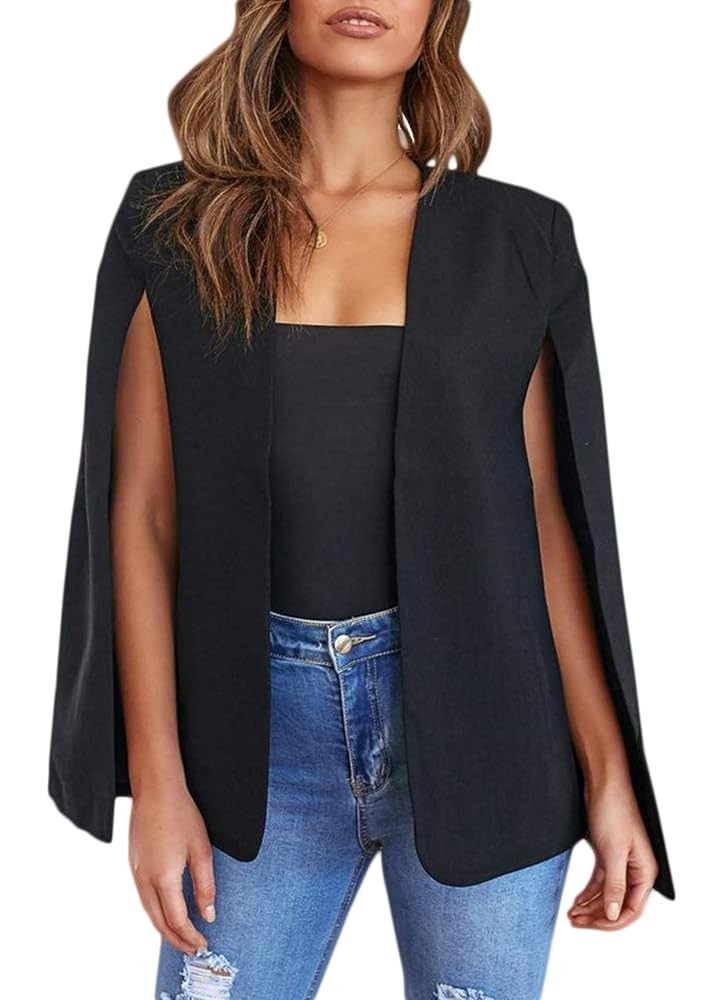 YINGLOP Women Cape Blazer Casual Split Sleeve Open Front Blazer Solid Color Work Office Jackets | Amazon (CA)
