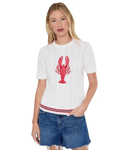Lilly Pulitzer, Womens, Miko Sweater, Resort White Lobster Embroidery, Large | Amazon (US)
