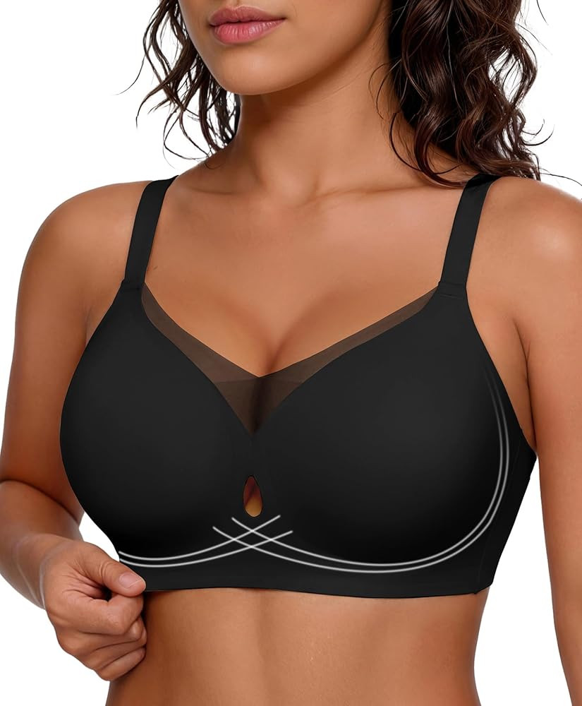 Popilush Wireless Bras for Women - Push Up Full Coverage Seamless Supportive Bra Mesh Crossover N... | Amazon (US)