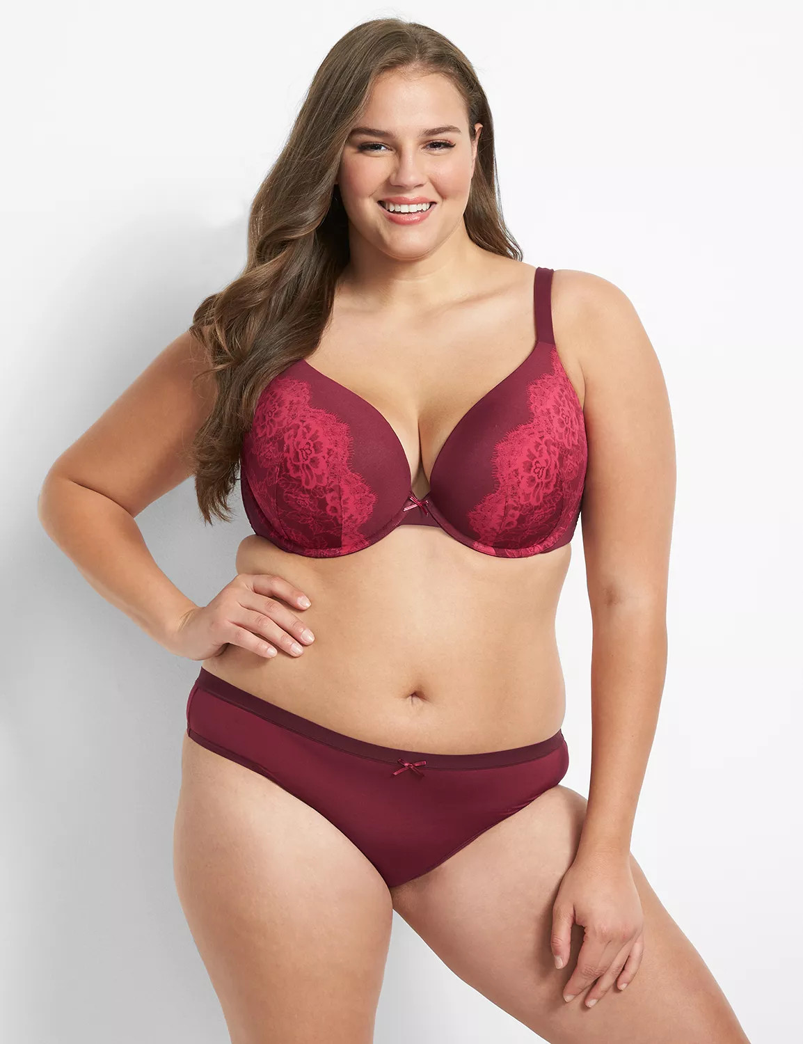 Lane Bryant Women's Smooth Boost Plunge Bra 42DDD Zinfandel Border Lace | Lane Bryant (US)
