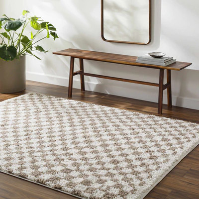 Kieu Light Gray & Taupe Checkered Area Rug | Boutique Rugs