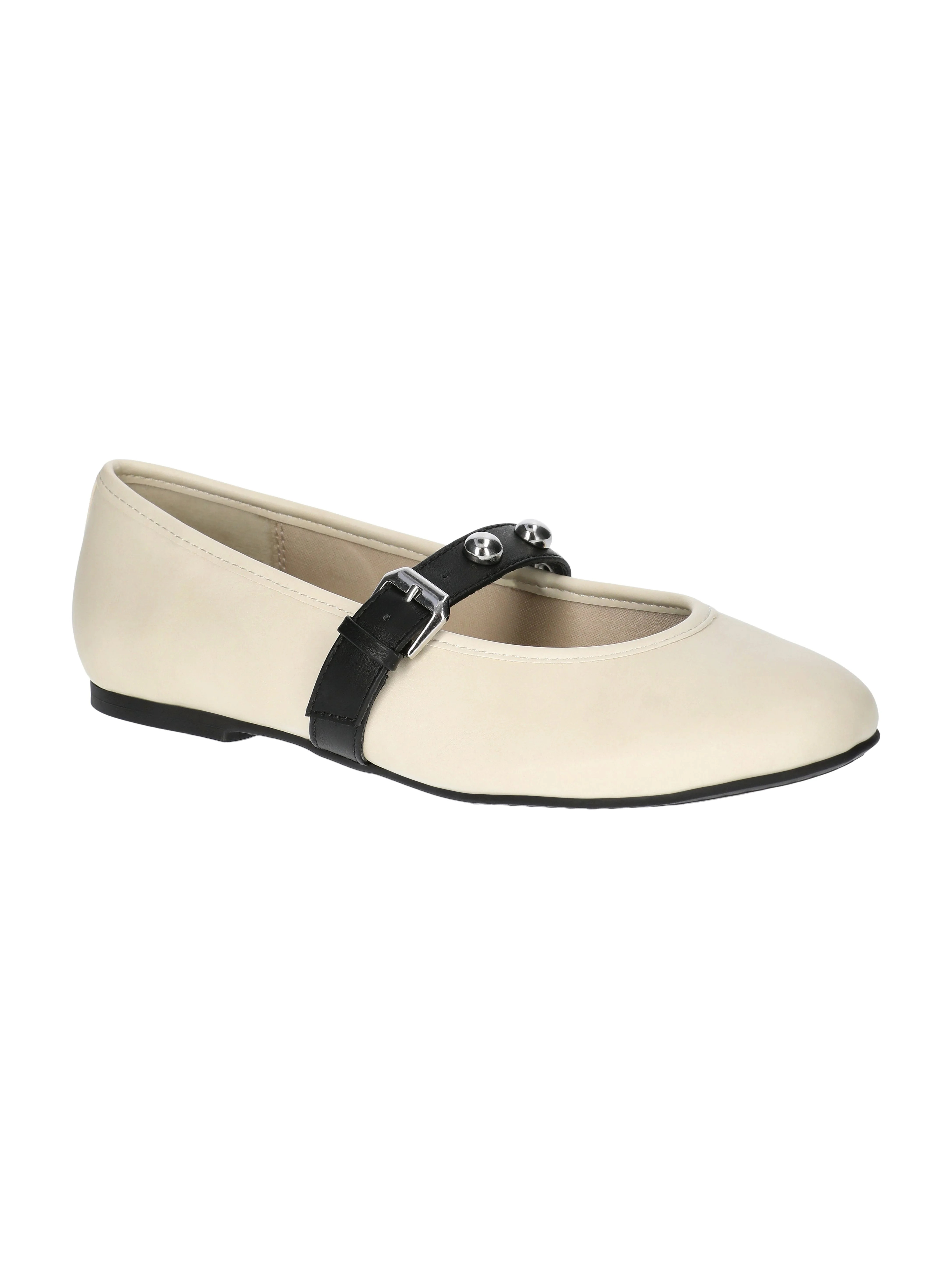 No Boundaries Women's Faux Leather Mary Jane Flats with Studs - Walmart.com | Walmart (US)