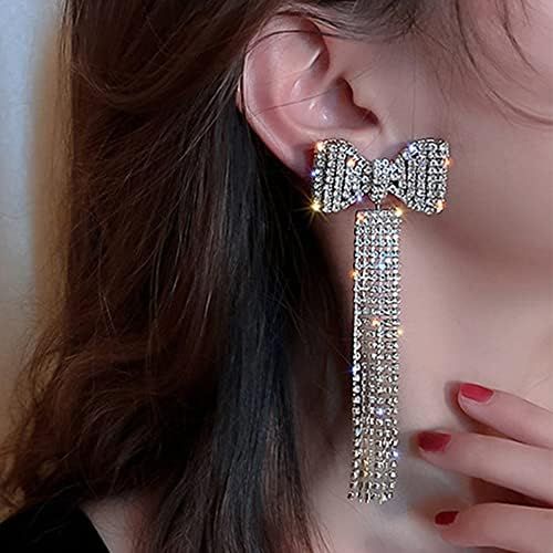 Chargances Fashion Rhinestone Bow Tassel Earrings Long Sparkly Diamonds Earrings for Women Girls ... | Amazon (US)