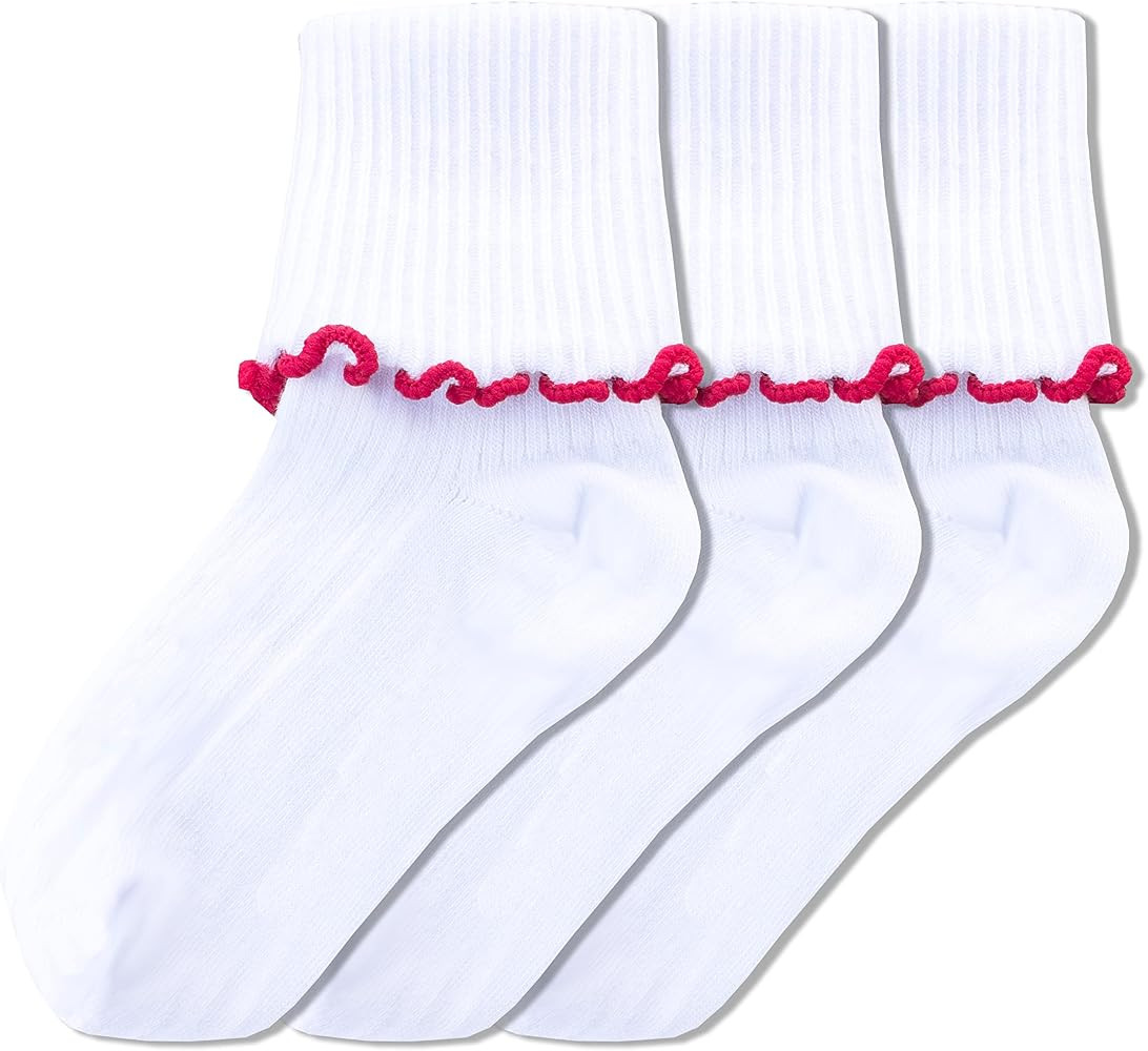 Sierra Socks Big Girl's Turn Cuff Lettuce Edge School Uniform Socks - Combed Cotton, Seamless Toe... | Amazon (US)