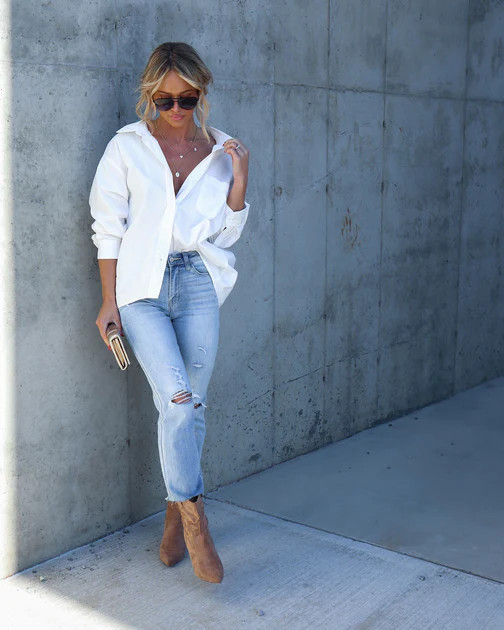 Cruising Around Oversized Button Down Top - White | VICI