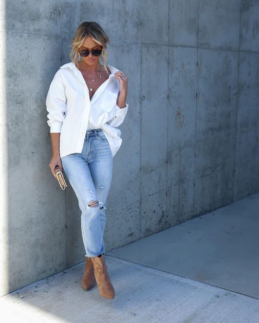 Cruising Around Oversized Button Down Top - White | VICI Collection