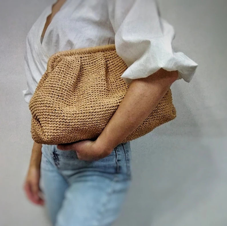 Straw Summer Pouch Bag, Modern Natural Wicker Handmade Clutch Bag For Women, Straw Raffia Bag, Ra... | Etsy (US)