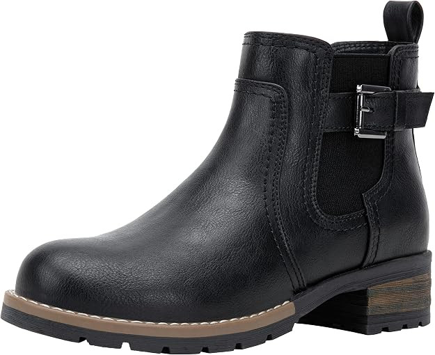 Women's Chelsea Ankle Boots Low Heel Boots with Side Zip | Short boots with buckle accent, flat, ... | Amazon (US)