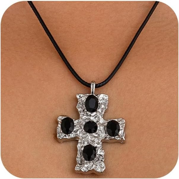 Chunky Gold Big Zircon Cross Necklace for Women, Statement Crystal Silver Pendant Rope Necklace P... | Amazon (US)