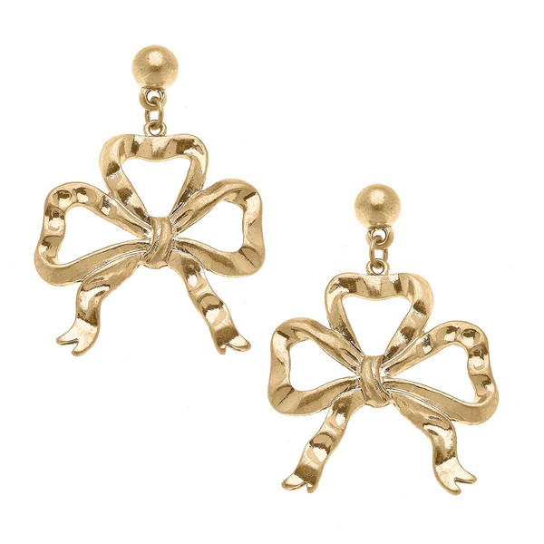 Lacey Bow Drop Earrings in Worn Gold | CANVAS