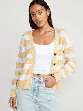 Striped Lightweight Shaker-Stitch Cardigan Sweater for Women | Old Navy (US)
