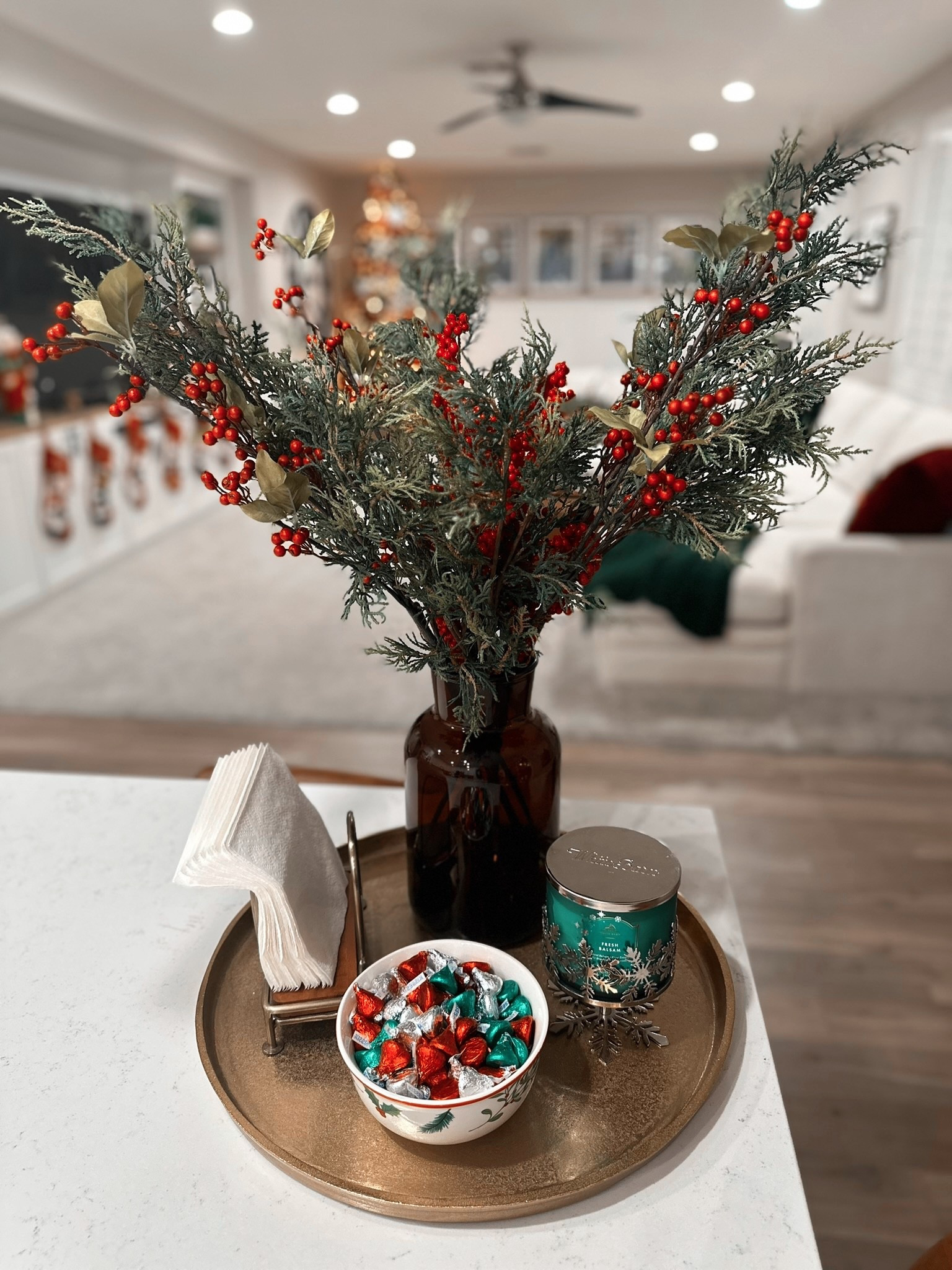 Christmas Holiday Kitchen Island Centerpiece ❤️💚

Candy Bowl, candle, faux cypress and red berry, vase, napkin holder, aluminum gold tray 

Target, bath and body works, Amazon 

#LTKHoliday #LTKSeasonal #LTKHome
