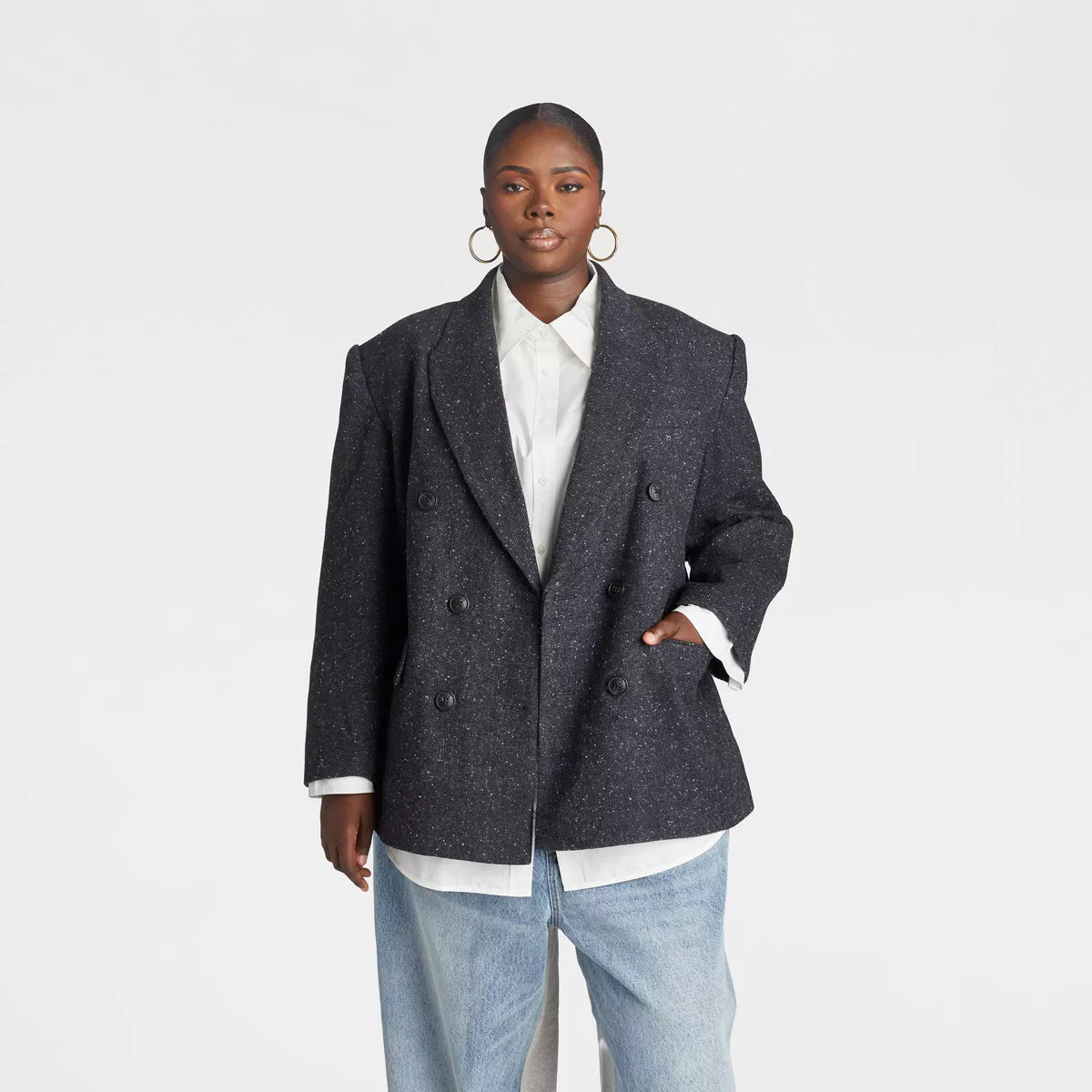 KBB by Kahlana Women's Tweed 'The David Blazer' - Charcoal Gray XXL | Target