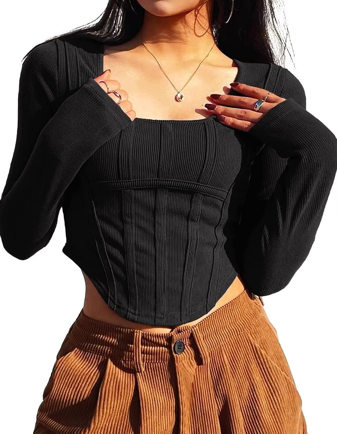 TZLDN Long Sleeve Crop Tops for Women Sexy Going Out Slim Fit Bodycon Y2K Tee Shirts | Amazon (US)