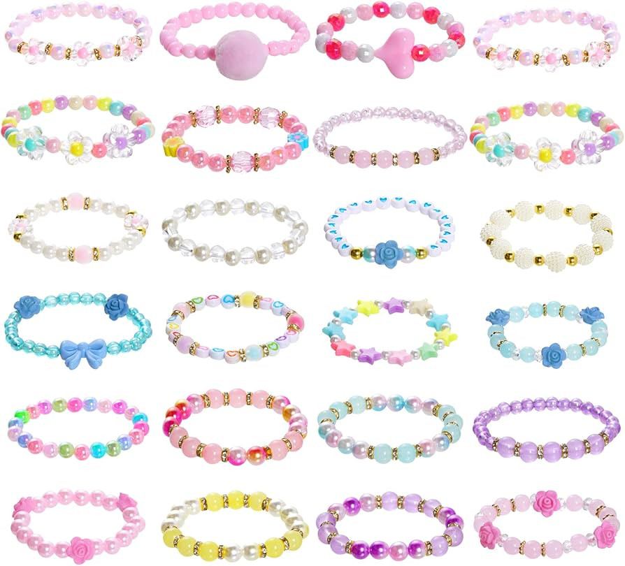 Dxhycc 24 Pieces Princess Bracelets Girls Beaded Bracelets Little Girls Costume Jewelry Set for B... | Amazon (US)