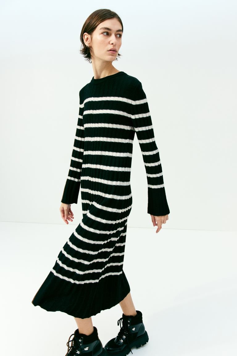 Rib-knit dress - Black/Striped - Ladies | H&M GB | H&M (UK, MY, IN, SG, PH, TW, HK)